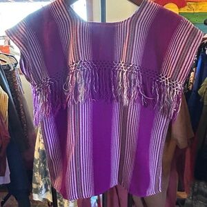 Handmade Purple Boho Fringe Woven Mexican Top- M/L